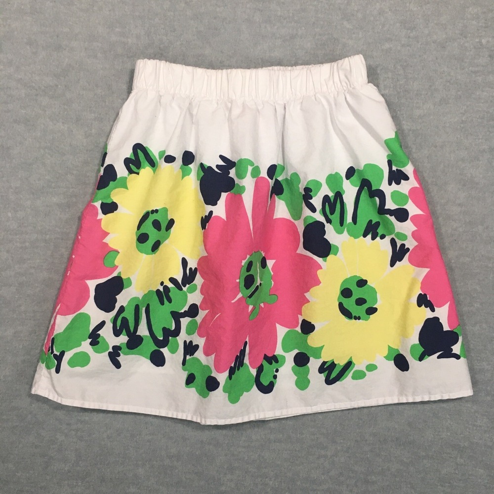 Lilly Pulitzer XS Short A-Line Skirt White Pull-On Large Print Pink Yellow Green - Picture 2 of 8